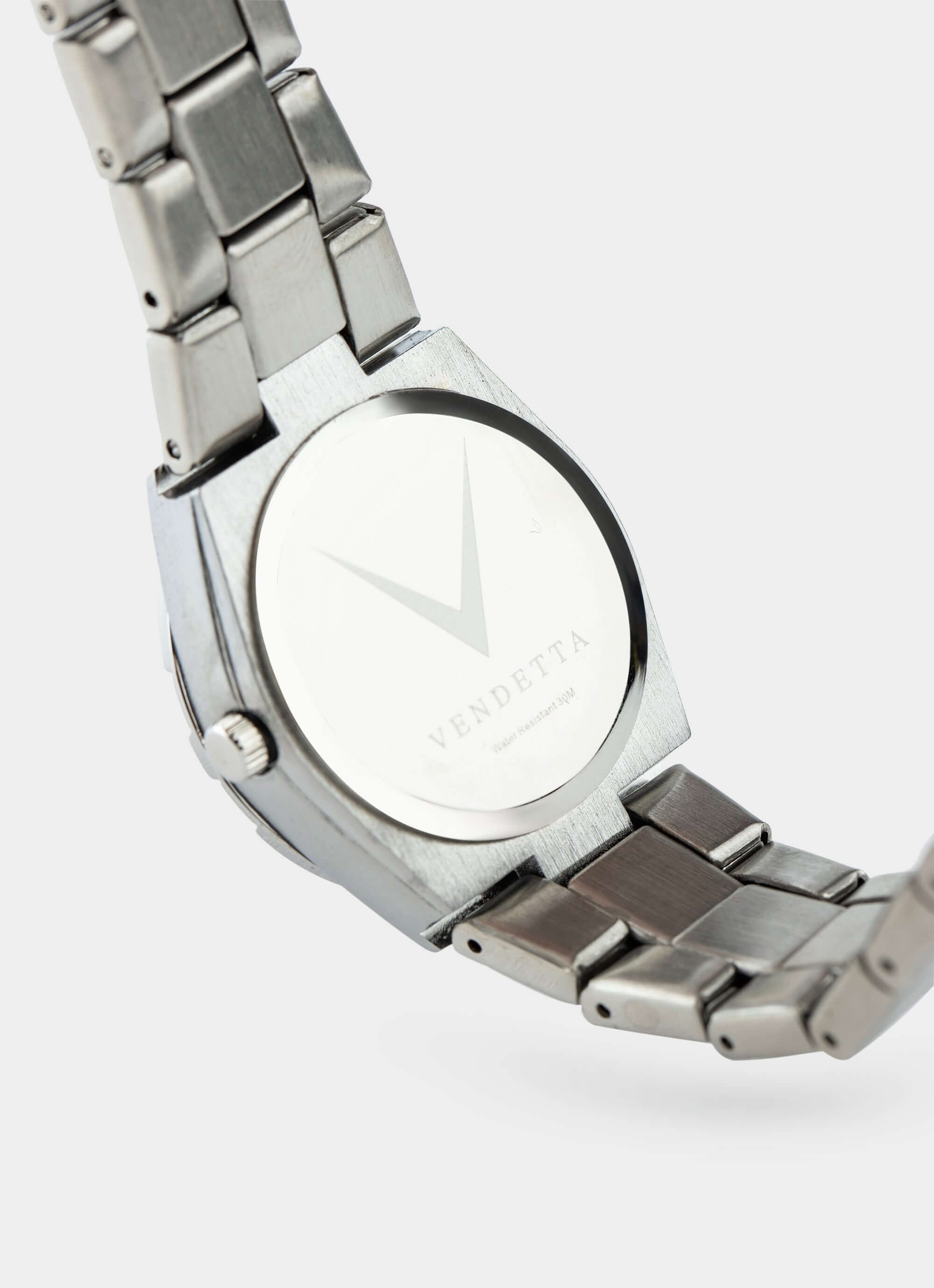 Silver watch – polished case and link bracelet – Vendetta Jewellery