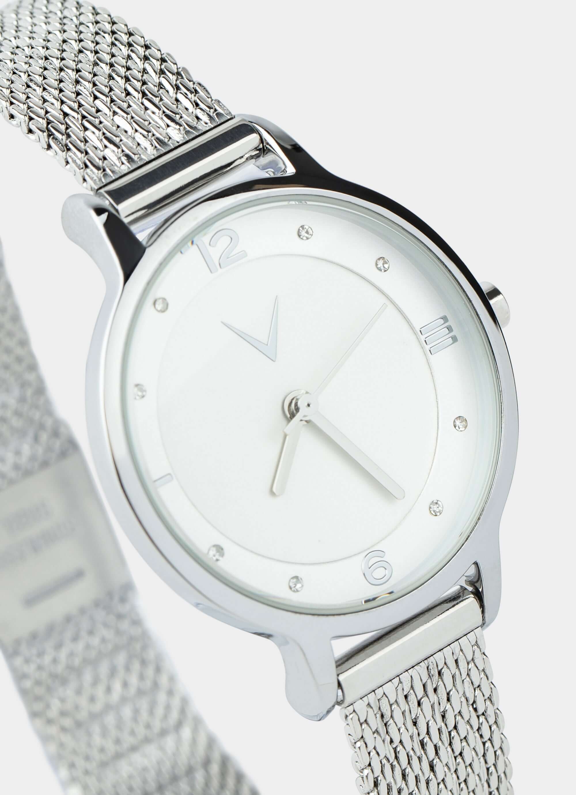 silver watch – mesh band and white face – Vendetta Jewellery