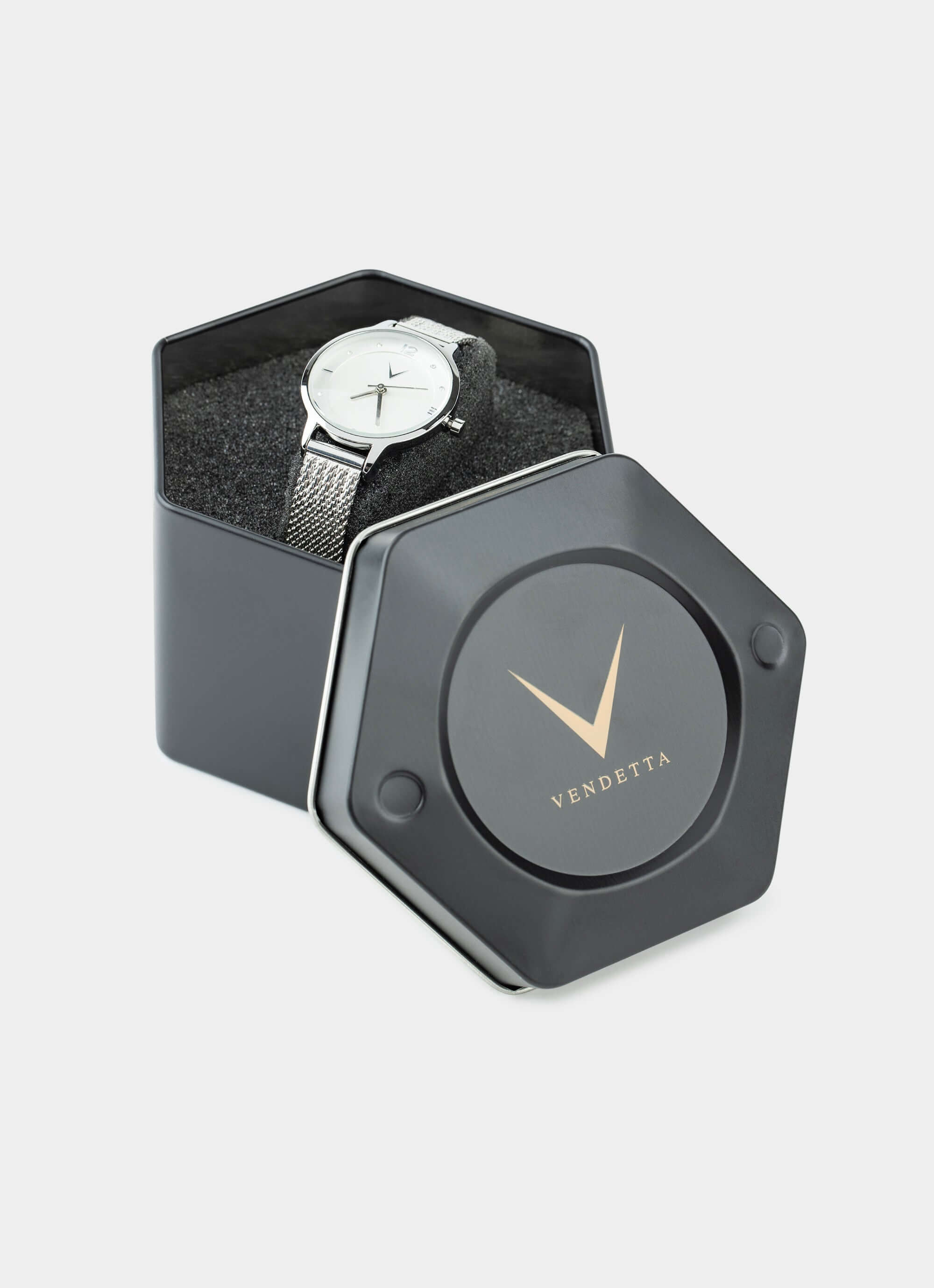 Metal watch in box – Solara Watch - Silver – Vendetta Jewellery