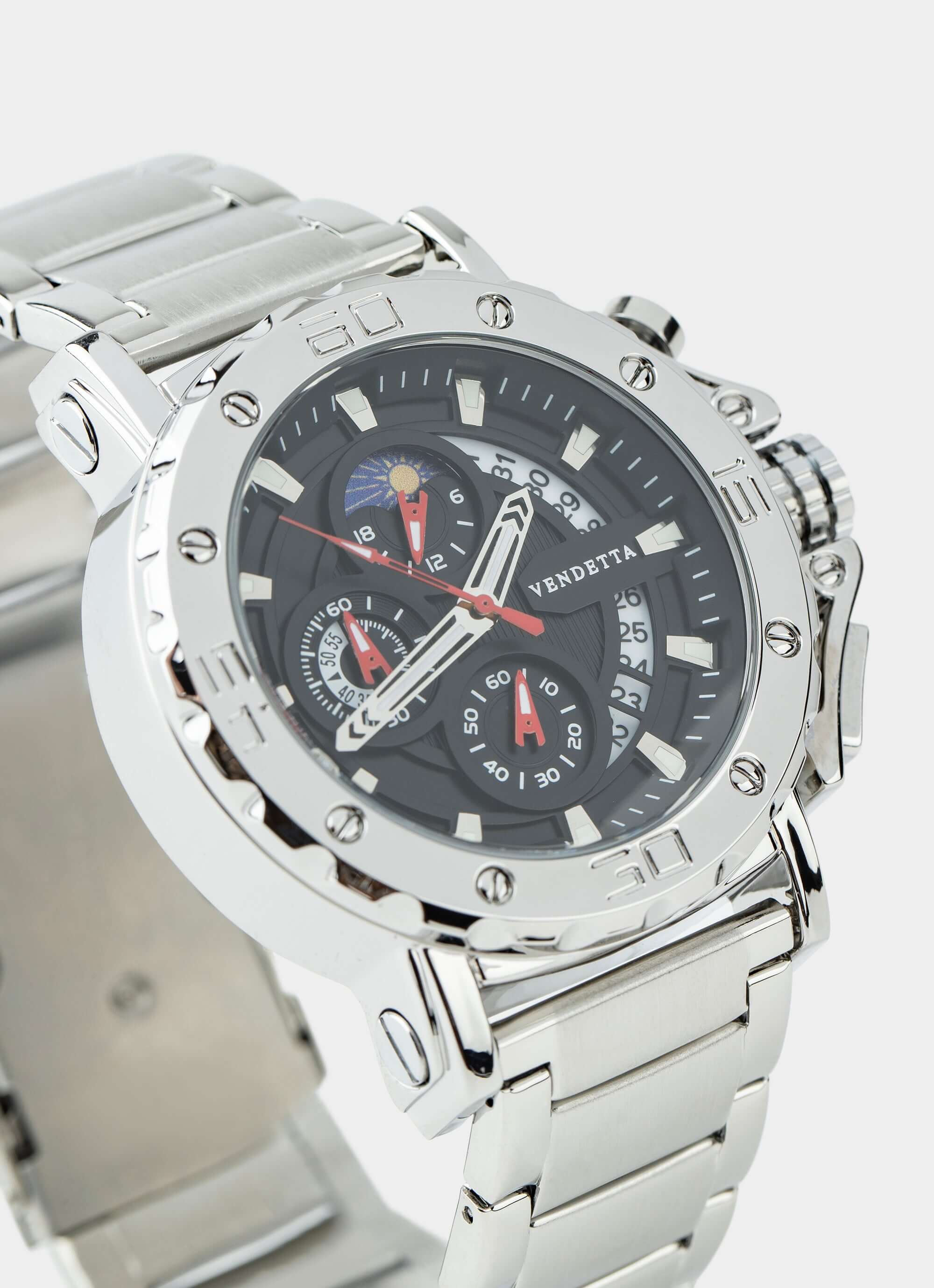 stainless steel watch – black face – Obelisk Watch - Silver/Black – Vendetta Jewellery