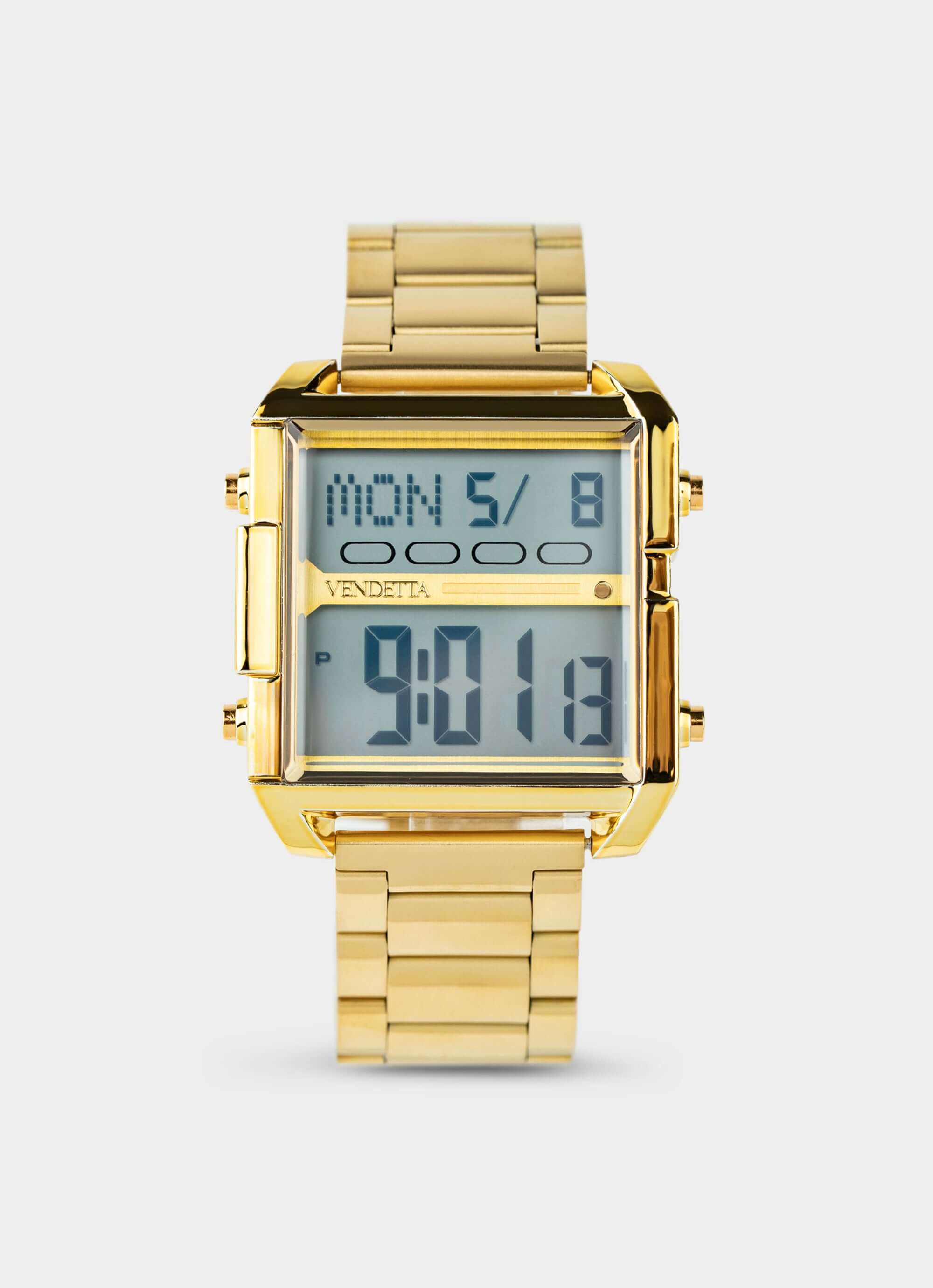 gold watch – digital display – Vendetta Jewellery