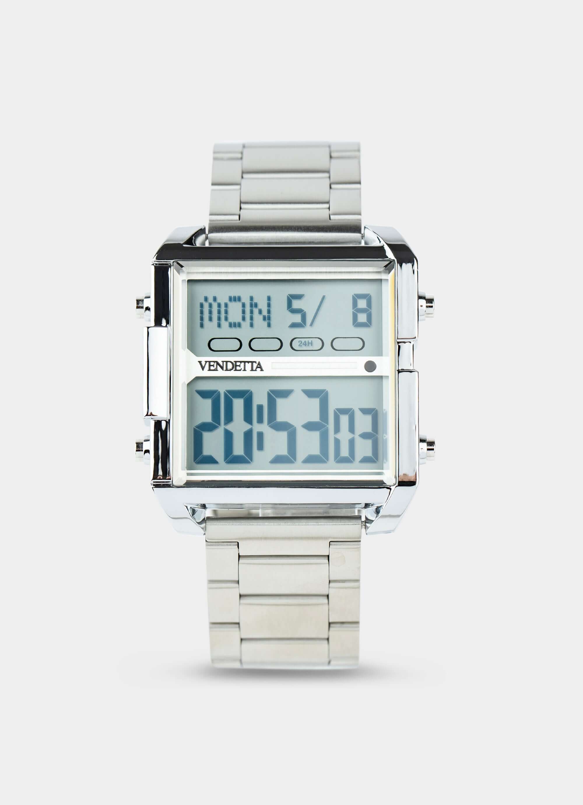 Silver digital watch – large display – Vendetta Jewellery