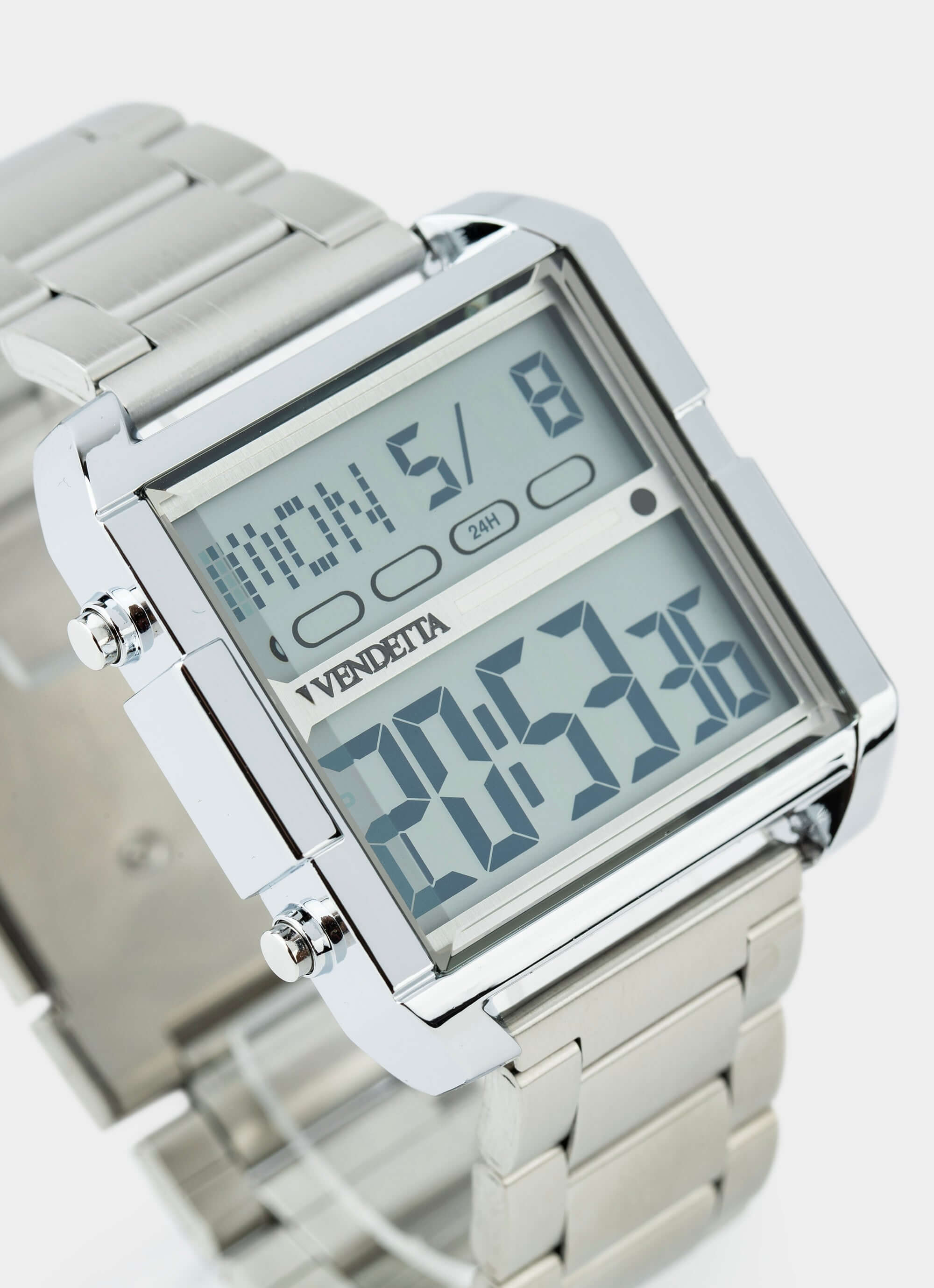 Silver digital watch – square face – Vendetta Jewellery