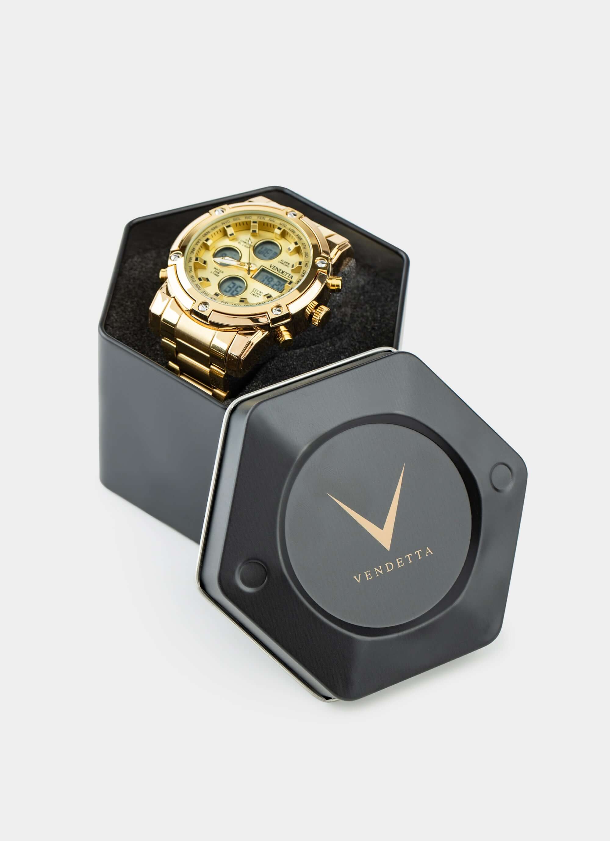 gold watch in hexagonal box – Titan Watch - Gold – Vendetta Jewellery