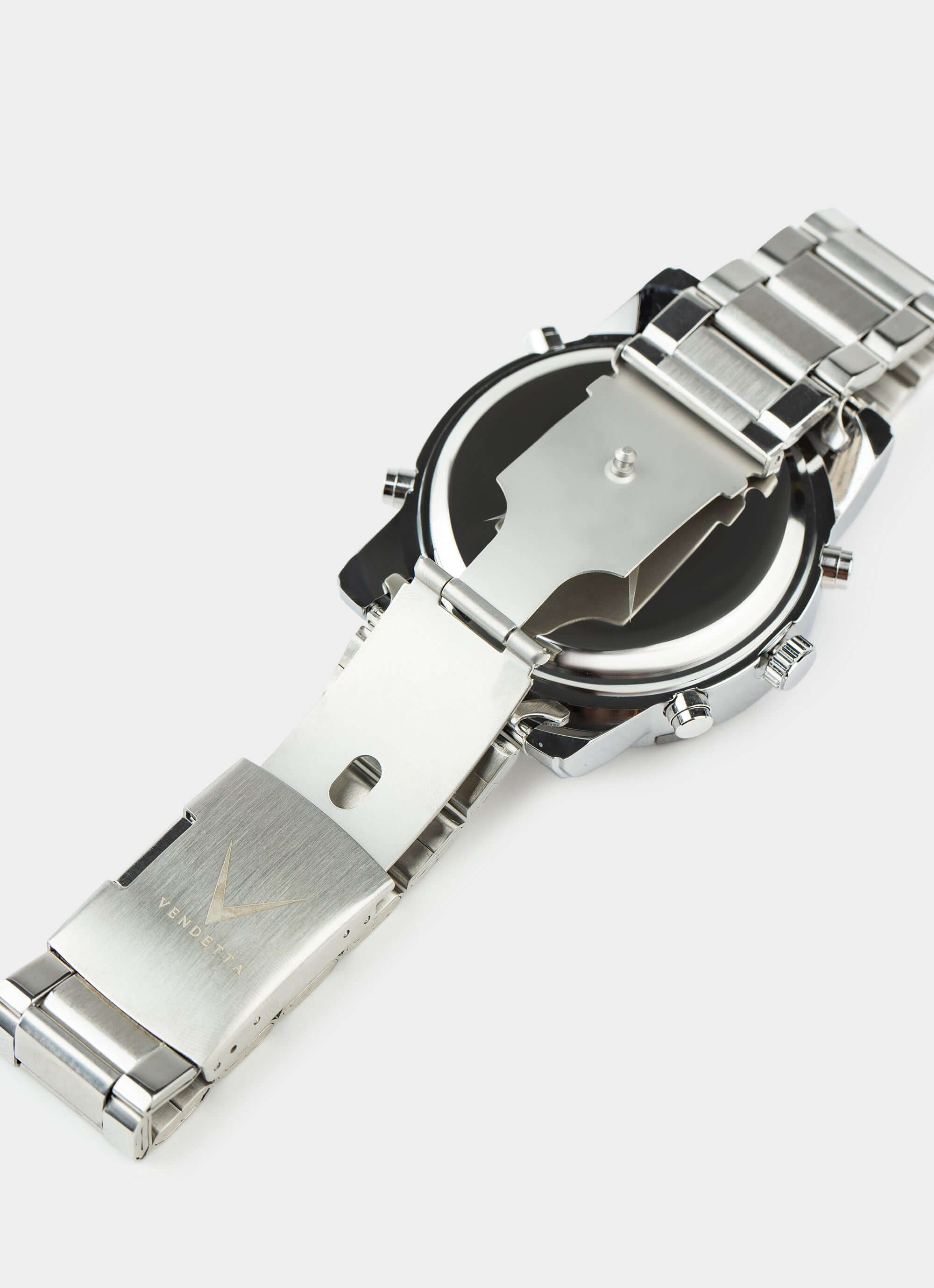 metal watch – back view – Titan Watch - Silver/Black – Vendetta Jewellery
