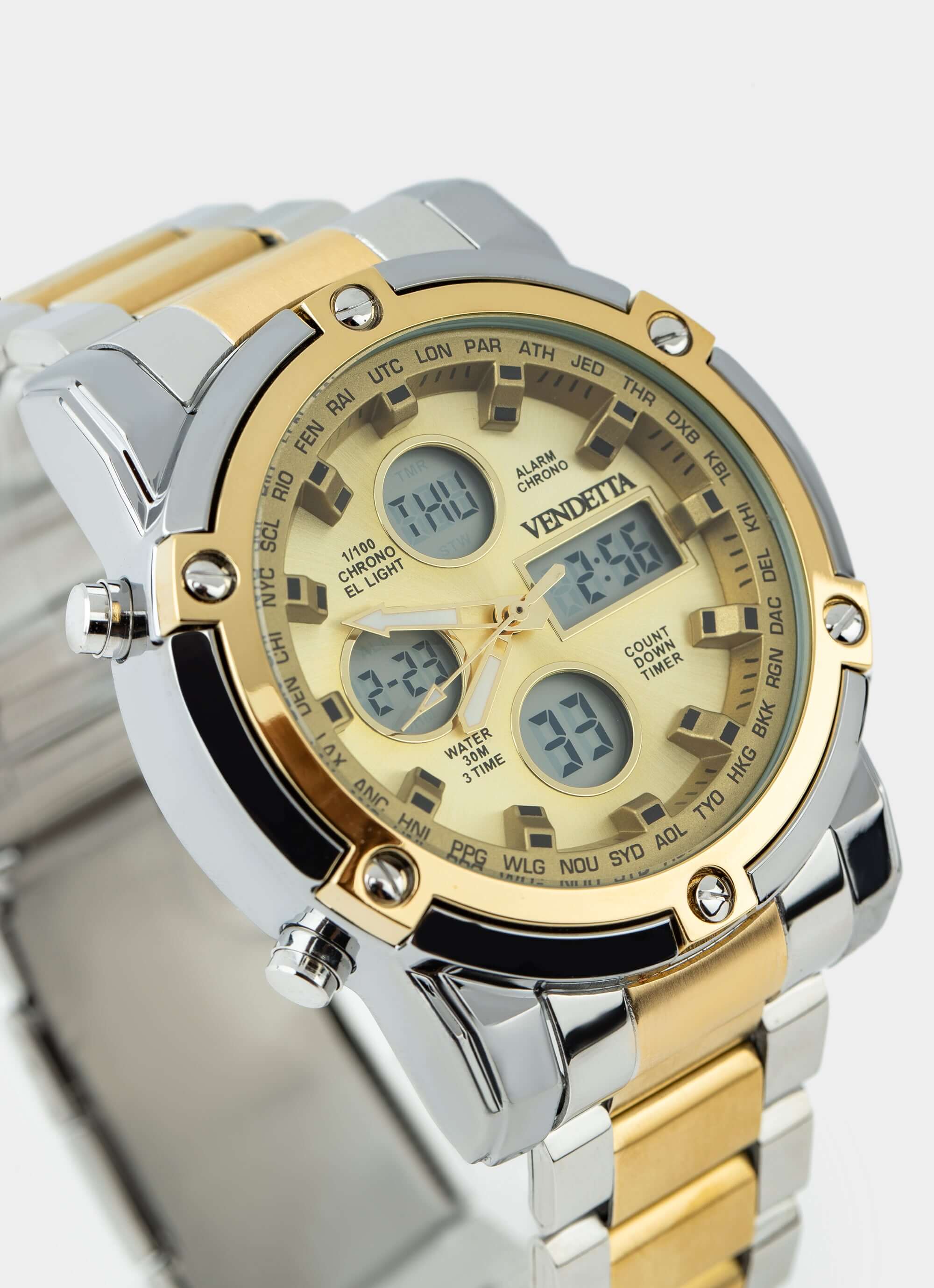 Titan Watch - Silver/Gold – Silver and gold watch with digital display – Vendetta Jewellery