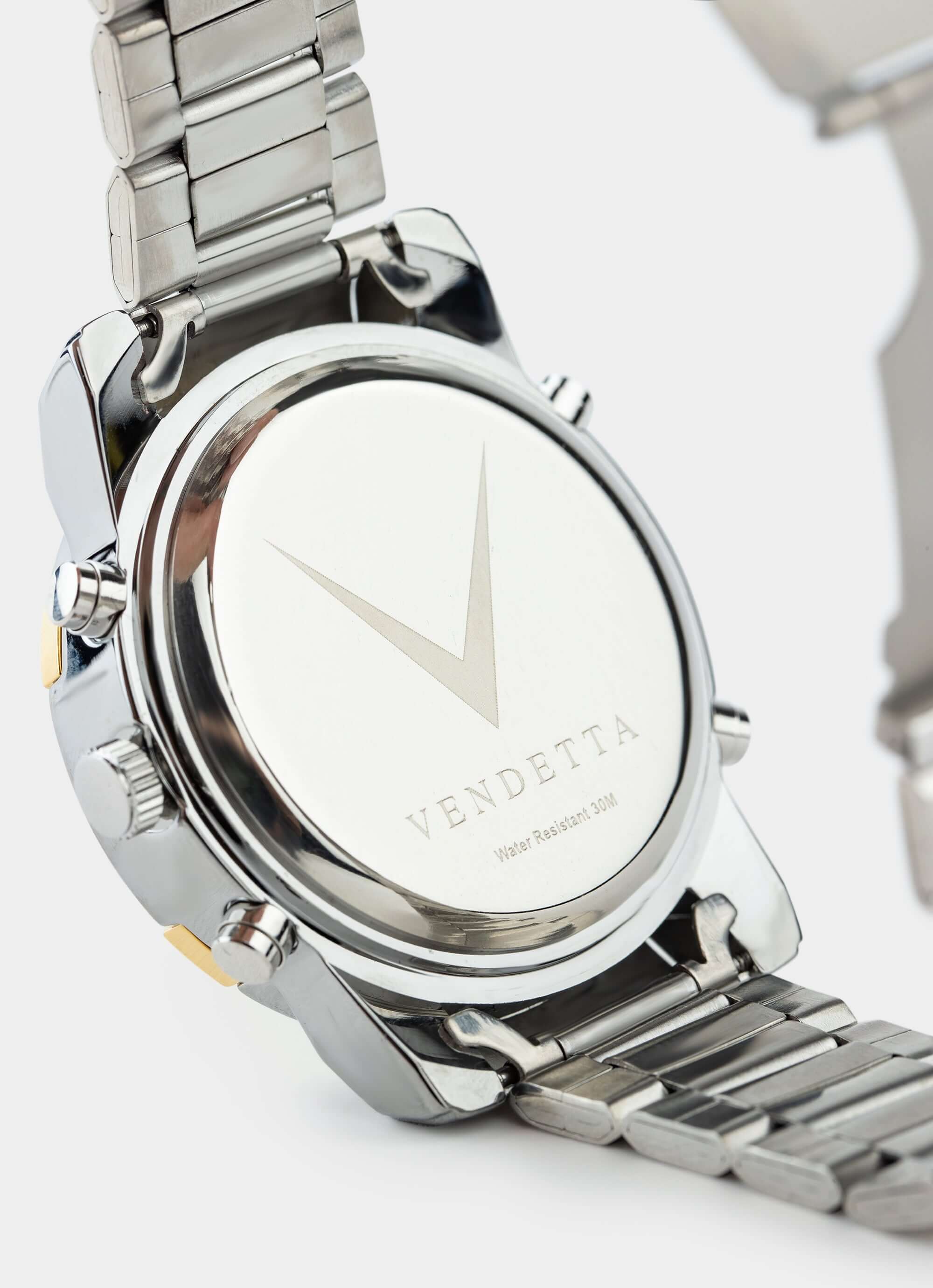 silver watch – polished case back – Vendetta Jewellery