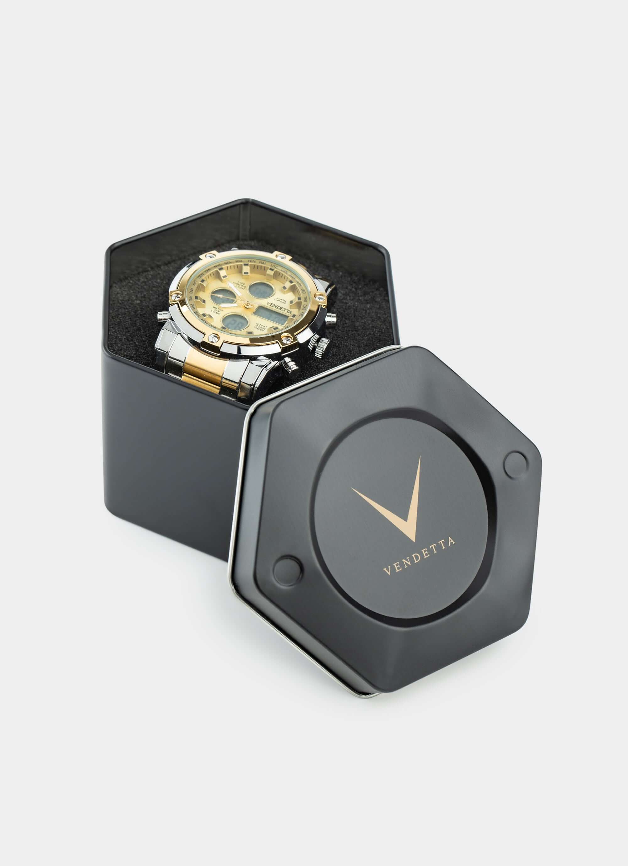 metal watch – gold and silver in box – Vendetta Jewellery