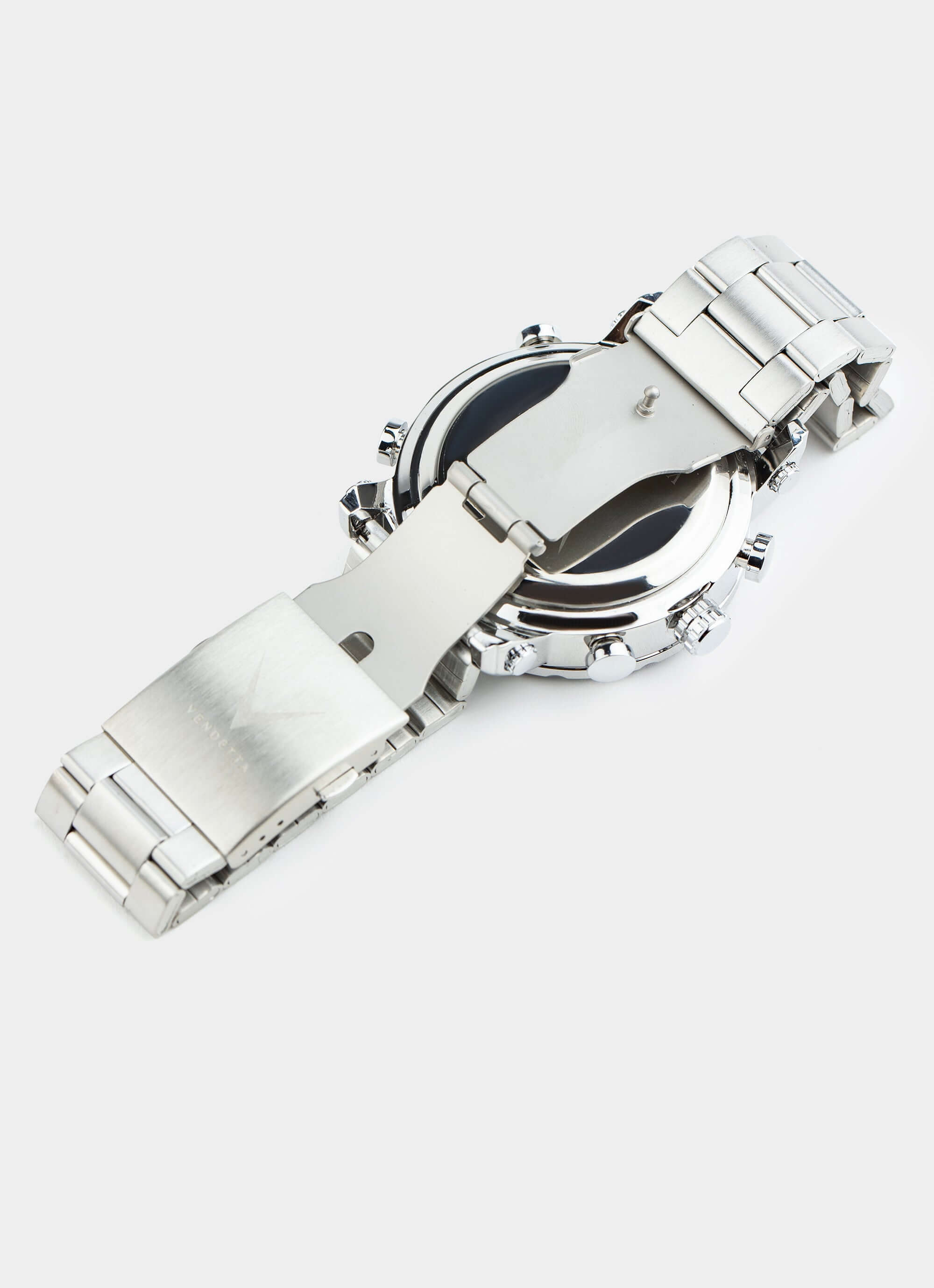 stainless steel watch – back view – Vendetta Jewellery