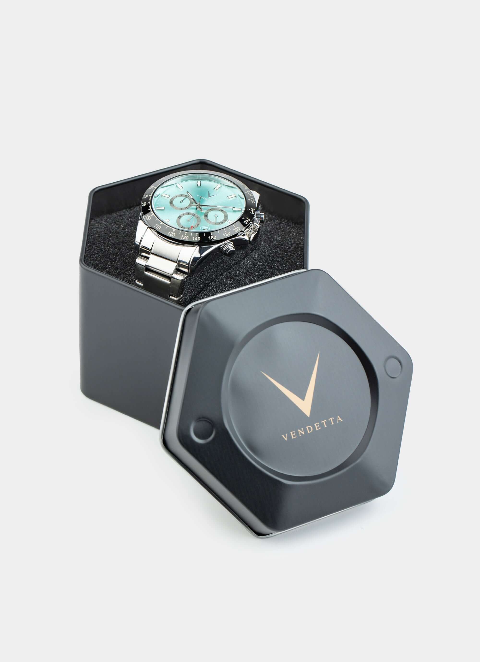 stainless steel watch – silver/azure blue – Vendetta Jewellery