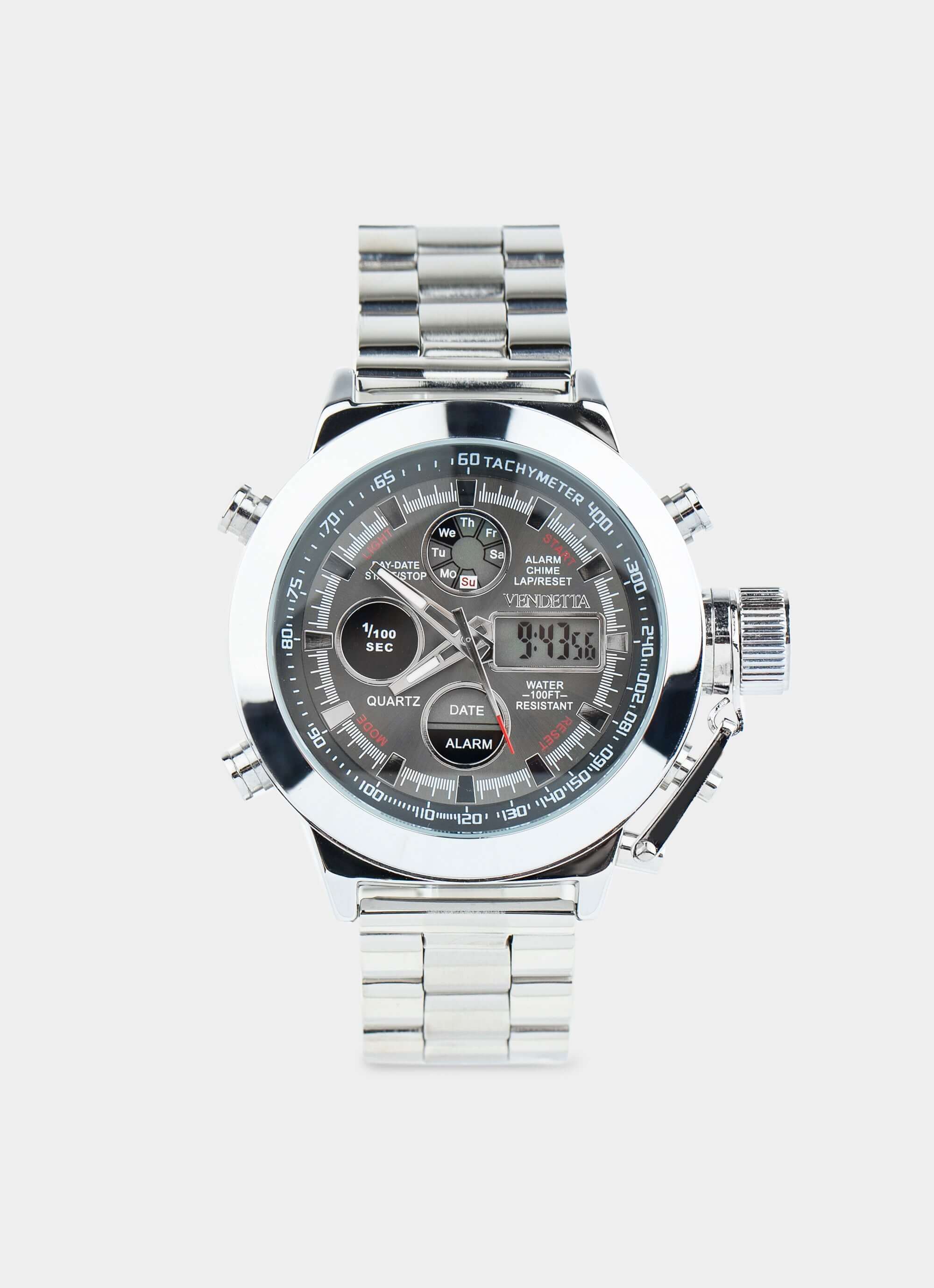 stainless steel watch – Enforcer Watch - Silver/Black – Vendetta Jewellery