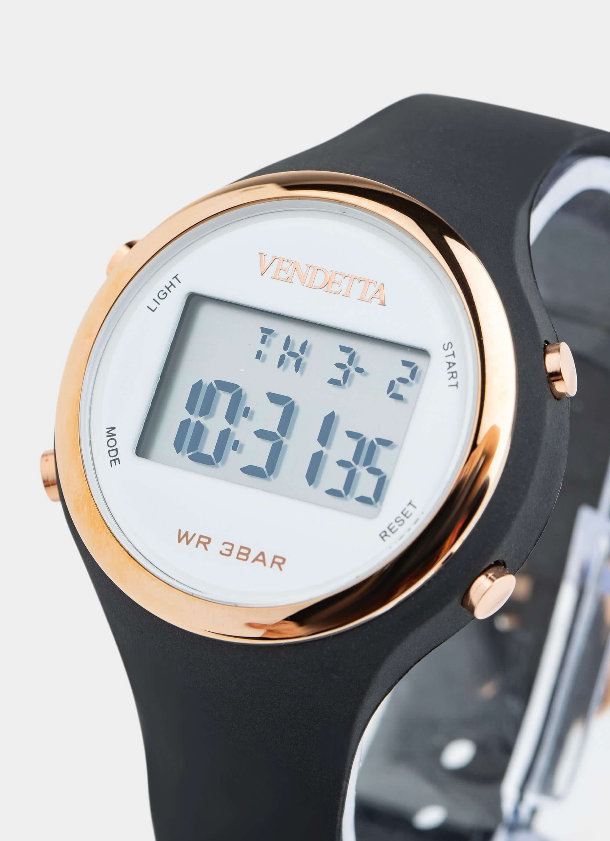 Silicone digital watch – black with gold accents – Vendetta Jewellery