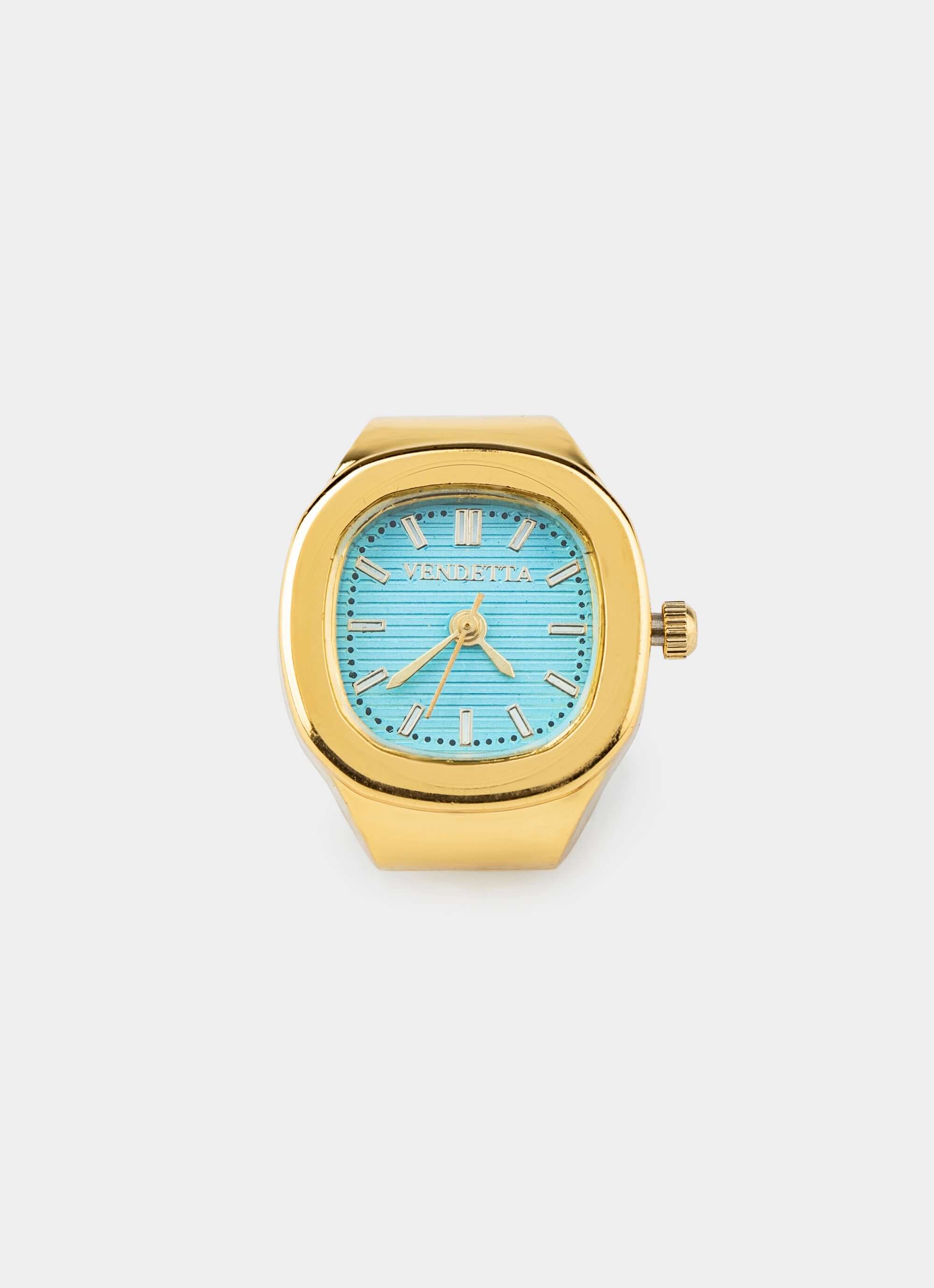 gold watch ring – blue dial – Vendetta Jewellery
