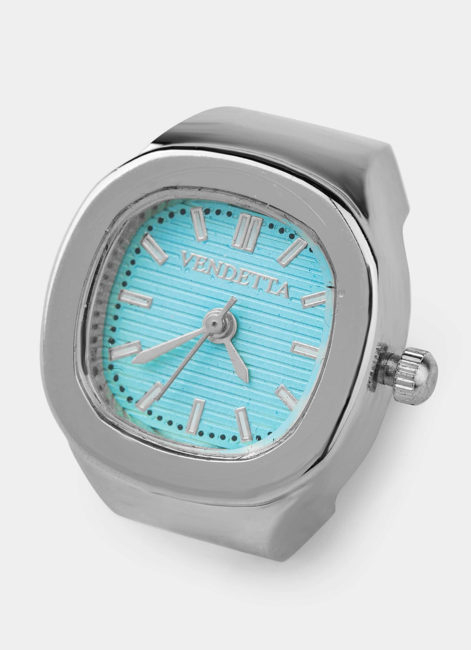 metal watch ring – blue face and adjustable band – Vendetta Jewellery