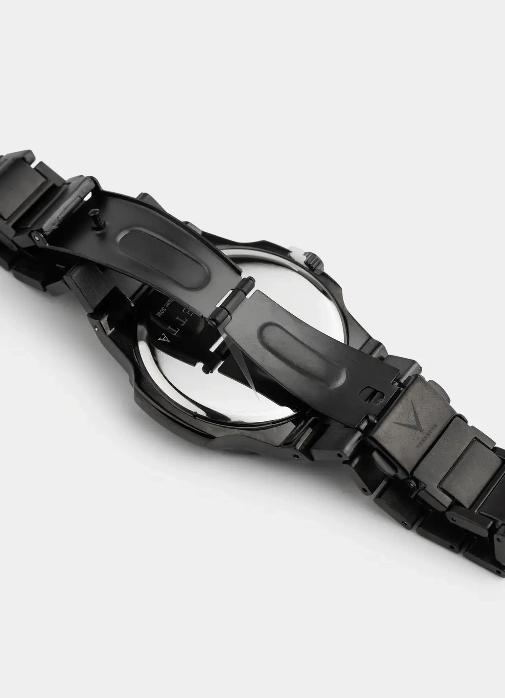 zinc alloy watch – back view of Dominion Watch - Black/Silver – Vendetta Jewellery