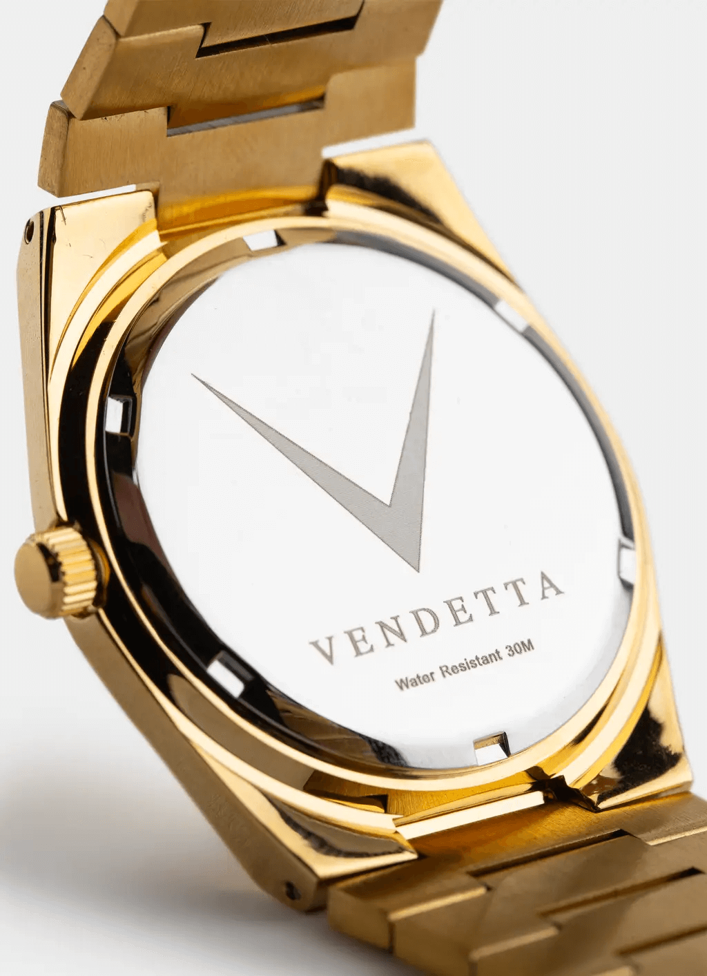 gold watch – stainless steel band and face – Vendetta Jewellery