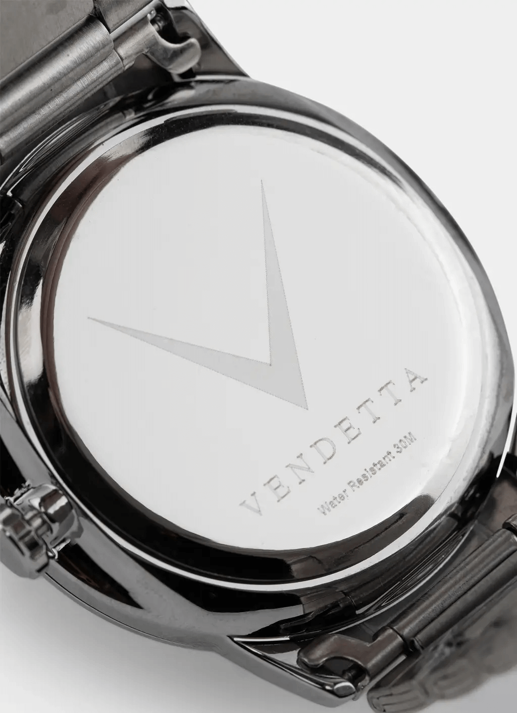 stainless steel watch – back view – Vendetta Jewellery