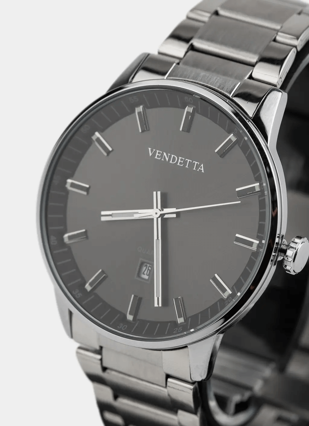 stainless steel watch – black dial – Vendetta Jewellery