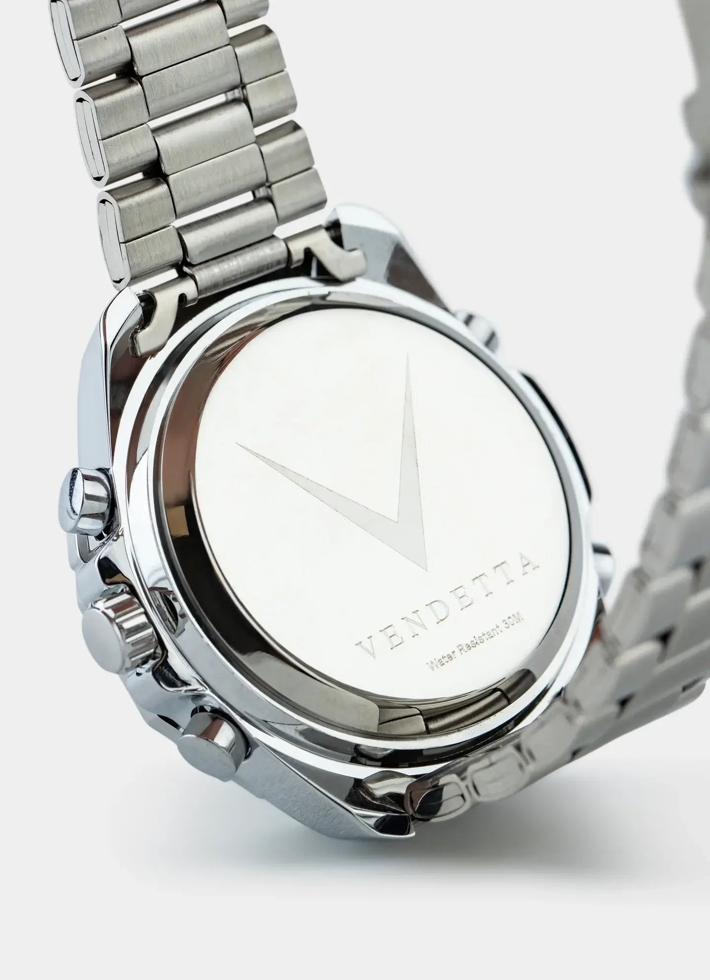 stainless steel watch – back view – Vendetta Jewellery