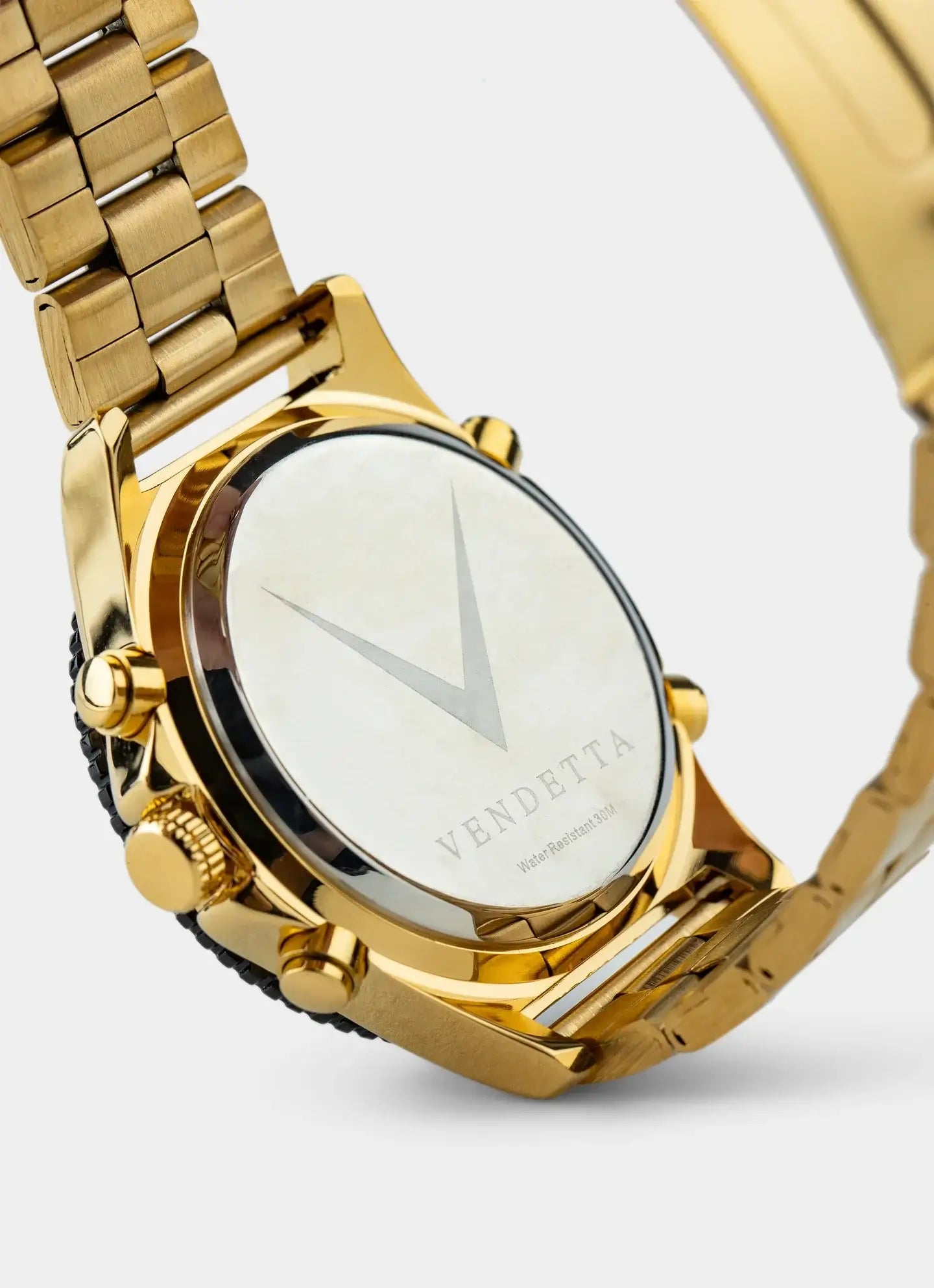 gold watch – back view with Vendetta logo – Vendetta Jewellery