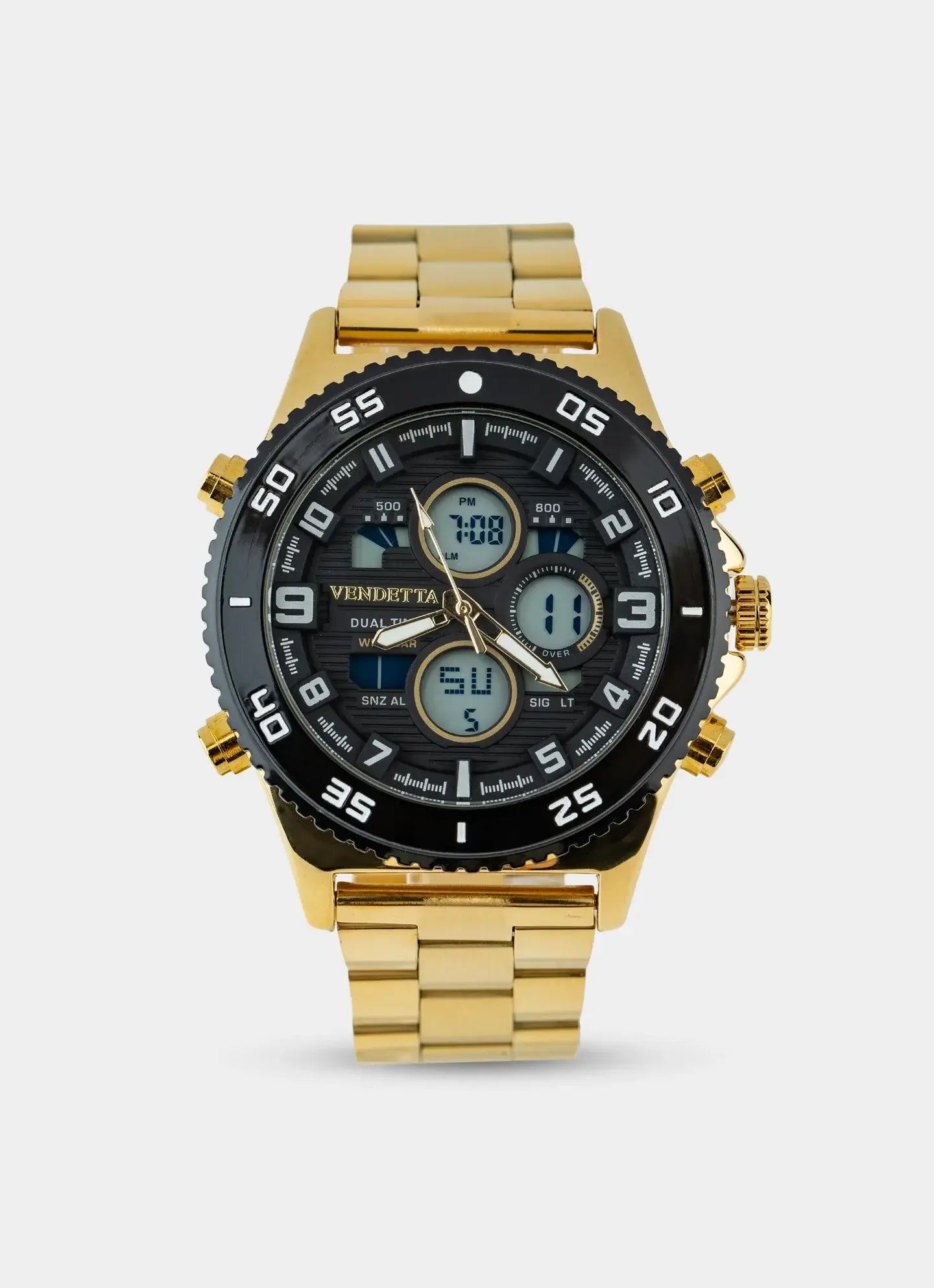 gold watch – digital display with black dial – Vendetta Jewellery