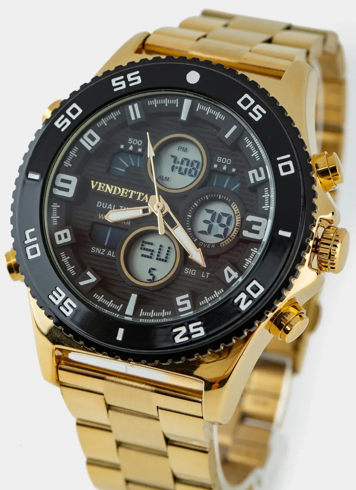 Gold watch – gold-tone with black dial – Vendetta Jewellery