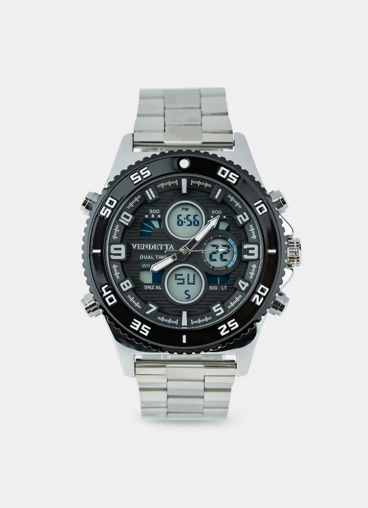 Metal watch – Silver/Black with digital display – Vendetta Jewellery