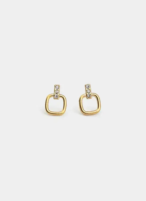18K gold plated earrings – Bar and Square Icy Earring - 18K Gold Plated – Vendetta Jewellery