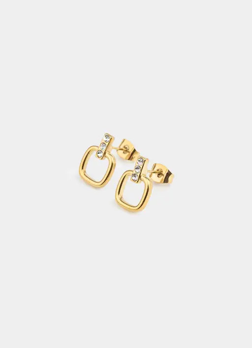 Bar and Square Icy Earring - 18K Gold Plated