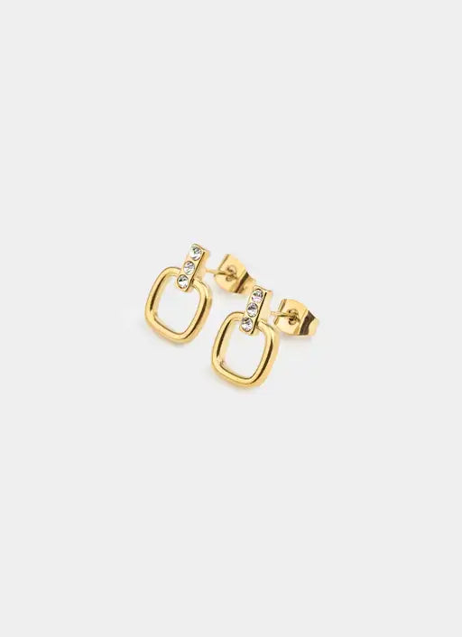 18K gold plated earrings – bar and square icy earring – Vendetta Jewellery