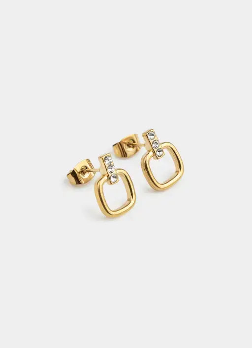 18K gold plated earring – bar and square icy earring – Vendetta Jewellery