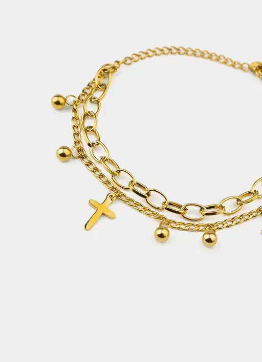 18K gold plated Cross Mini Charm Bracelet – layered design – Vendetta Jewellery