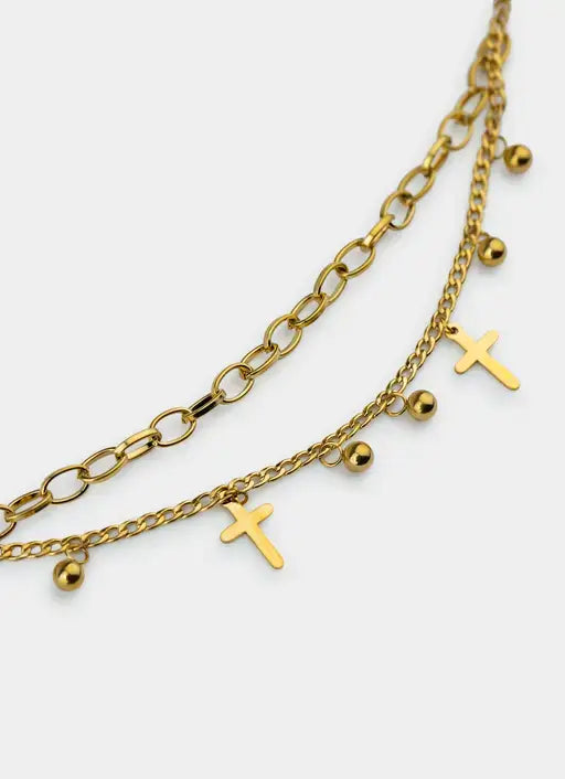 18K gold plated bracelet – cross charms and beads – Vendetta Jewellery