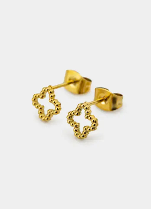 18K gold plated earrings – four leaf outline design – Vendetta Jewellery