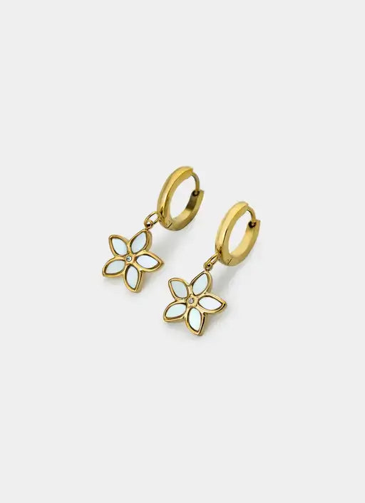 18K gold plated earrings – flower charm hoop design – Vendetta Jewellery