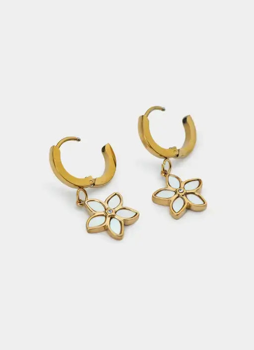 18K gold plated earrings – flower charm hoop design – Vendetta Jewellery