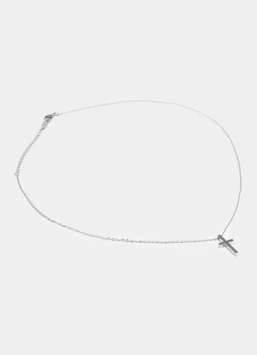 Silver Cross Necklace - Stainless Steel