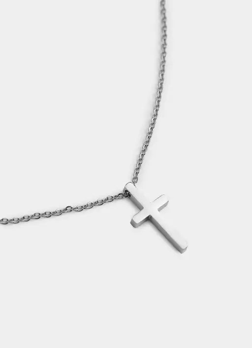 Silver Cross Necklace - Stainless Steel