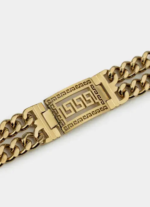 Greca Cuban Double Bracelet - 18K Gold Plated