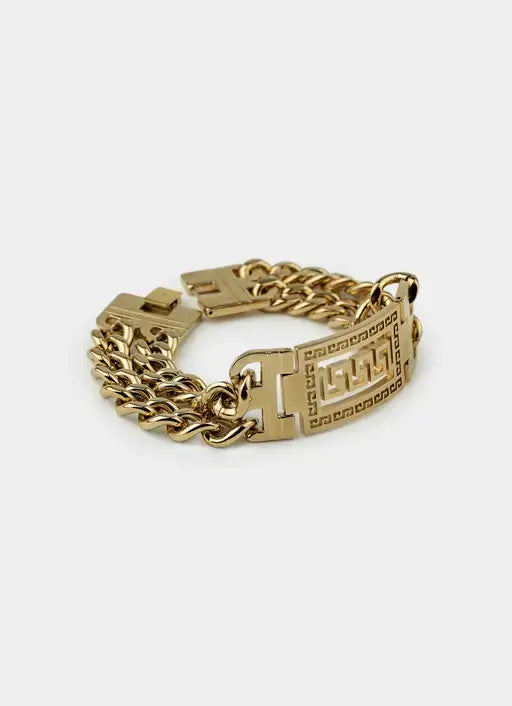Greca Cuban Double Bracelet - 18K Gold Plated