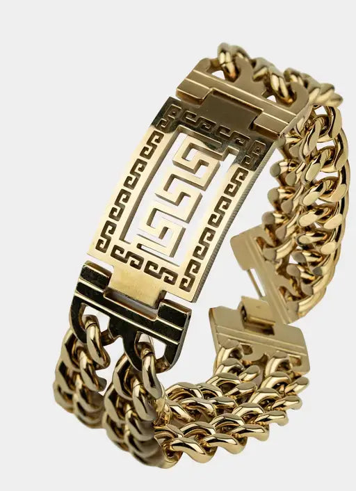Greca Cuban Double Bracelet - 18K Gold Plated