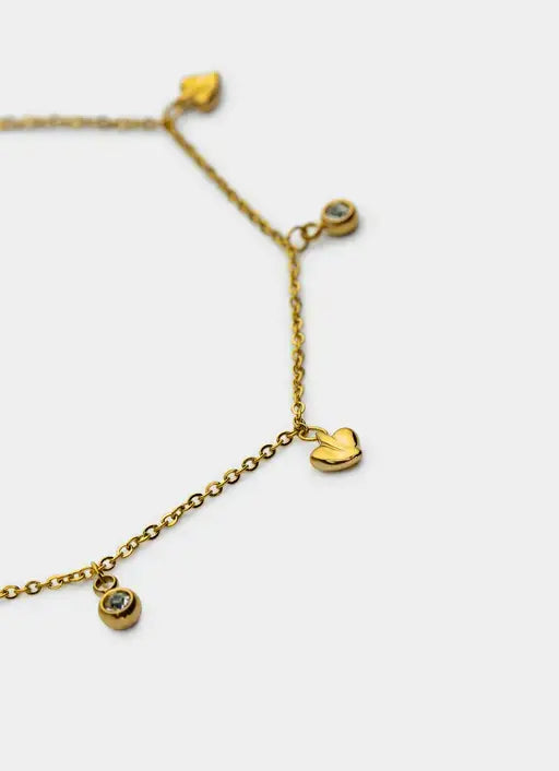 18K gold plated bracelet – heart and stud charms – Vendetta Jewellery