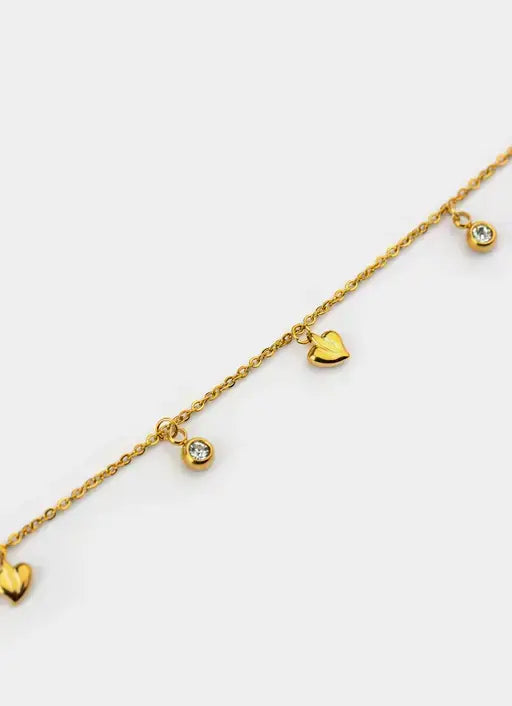 18K gold plated charm bracelet – mini hearts and studs – Vendetta Jewellery