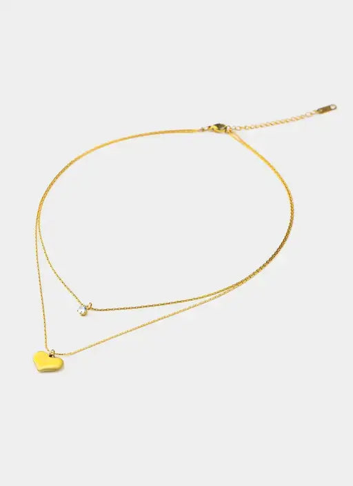 18K gold plated necklace – layered with heart charm – Vendetta Jewellery