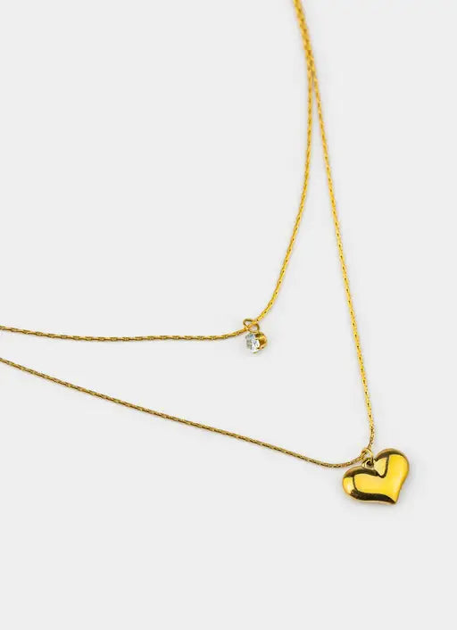 Heart Stacker Necklace - 18K Gold Plated