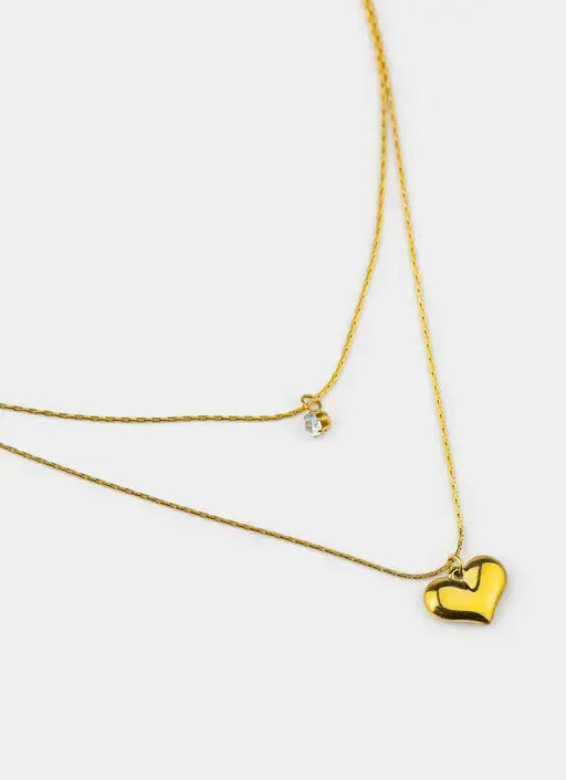 18K gold plated necklace – layered chains and heart charm – Vendetta Jewellery