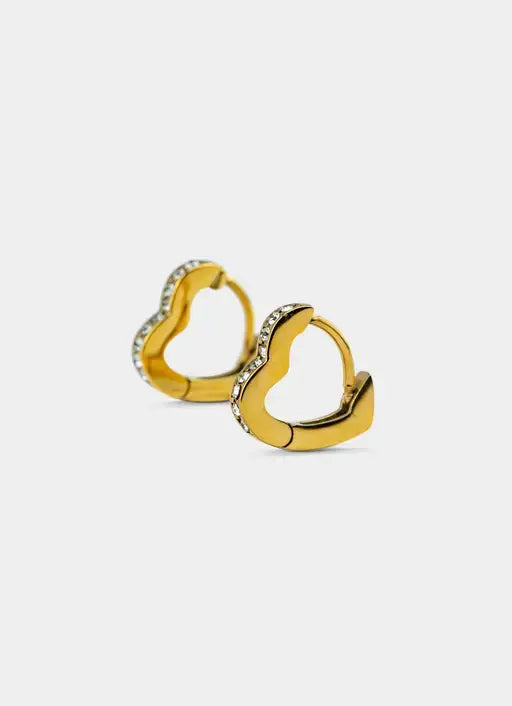 18K gold plated earrings – heart shape with stone detail – Vendetta Jewellery