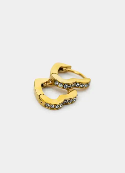 18K gold plated earrings – heart shape with stones – Vendetta Jewellery