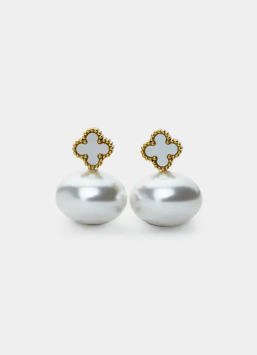 Mini Four Leaf Pearl Earrings - 18K Gold Plated