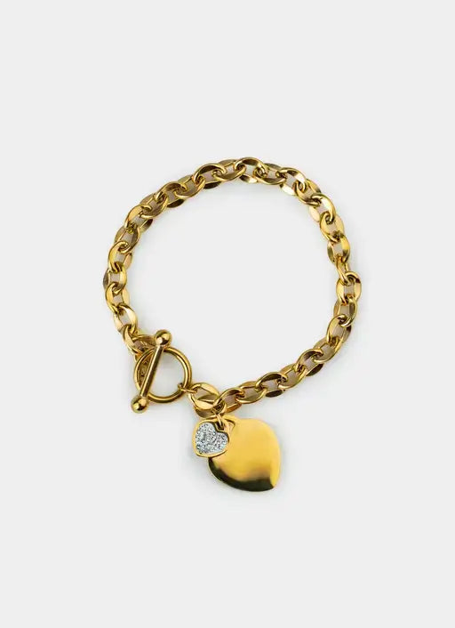 18K gold plated bracelet – multi charm heart details – Vendetta Jewellery